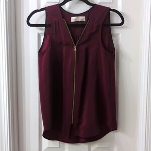 Amanda Uprichard Maroon top with front full gold zipper 100% silk size Small